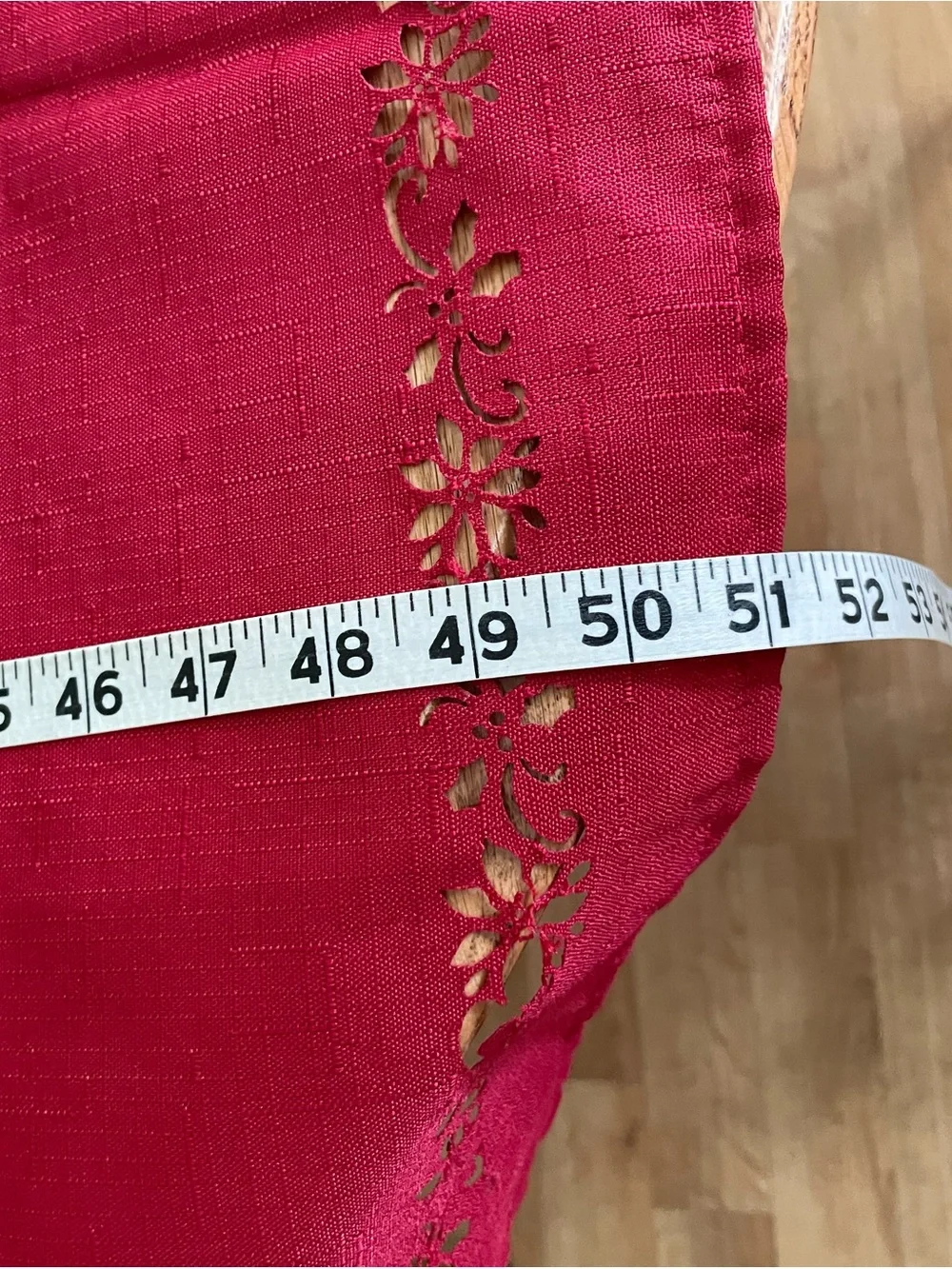 Red Square Decorative Tablecloth with Floral Border 51” x 51”